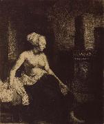 REMBRANDT Harmenszoon van Rijn Woman sitting Half-Dressed beside a Stove oil painting